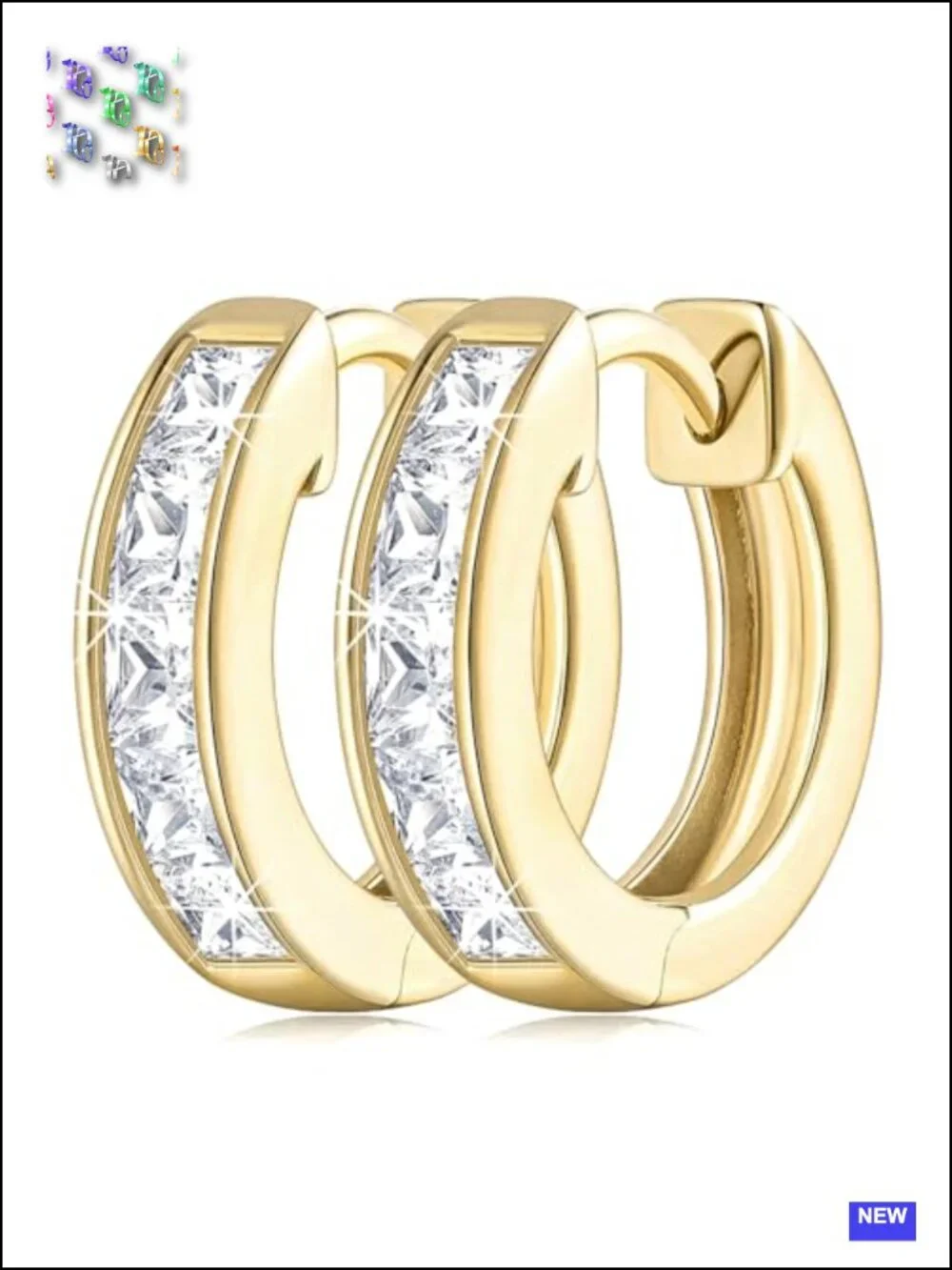 14K Gold Hoop Earrings for Women Princess Cut Cubic Zirconia Hoops 15/20/25mm